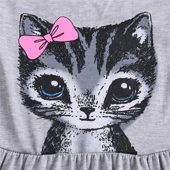 Karstā Pārdošanas Jaunu 2018. Gada Vasaras Meitene Kleita Kaķis Drukāt Pelēks Baby Girl Dress Bērnu Apģērbs, Bērnu Kleitu 0Kids Kleitas 90-130cm