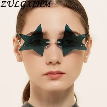 Jauno Modes Bez Apmales Saulesbrilles Sieviešu 2020. Gadam Moderns Pieczvaigžņu, Saules Brilles Vīriešu Personības Pentagramma Glāzes Sarkano Lēcu Eyewears