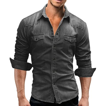Džinsa Krekls Vīriešiem 2020 Izm Kokvilnas Džinsi Krekls Modes Rudenī Slim Garām Piedurknēm Vīriešu Kovboju Kreklu Stilīgs Mazgāt Slim Topi Āzijas Izmēra
