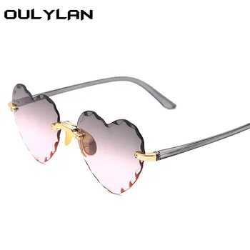 Oulylan Sievietes bez apmales Brilles Modes sirdsveida, Saules Brilles, lai Wome Vintage Gudrs 90s Slīpums Toņos Brilles UV400