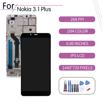 Oriģināls Nokia 3.1 LCD Plus skārienekrāns Digitizer Nokia 3.1 Plus ekrāns ar Rāmi Nomaiņa TA-1104 TA-1115 TA-1128