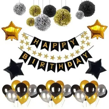 Dzimšanas diena Vienošanās Papīra Ziedu Bumbu Zivju Astes Vilkšana Karoga Pieci norādīja Zvaigzne, Balonu Paketes HAPPY BIRTHDAY Party Piederumi