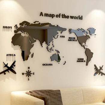 WS39 Pasaules kartē 3D Akrila cietas kristāla guļamistabas sienas ar viesistabu klasē uzlīmes birojs dekorēšanas idejas