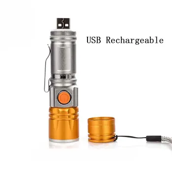 Portatīvo XPE LED Zibspuldze 4 Režīmi Tālummaiņas Lāpu USB Lādējamu Zibspuldze ar Pildspalvu Klipus Mini Lampas Tūrisma Pārgājieni Darba