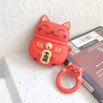 Laimīgs Kaķis Silikona Gadījumā Airpods Pro Segtu Bluetooth Austiņas Gadījumā par Apple Airpod Pro Gudrs Gaisa Pākstis 1 2 ar Keychain