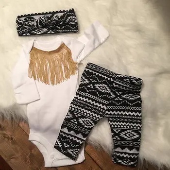 Infant Baby Toddler Meitenes Apģērbu Komplekts Ar Garām Piedurknēm Pušķis Romper +Ziedu Bikses Kopa Legging Elsas Galvu Tērpiem Uzstādīt Jaunu