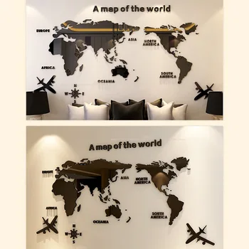 Pasaules Kartes 3D Eiropas Versiju Pasaules Kartē Ceļojumu Akrila Sienas Uzlīmes Decal, lai Dzīvojamā Istaba Dekori Office Sienas Bērnu Istabas