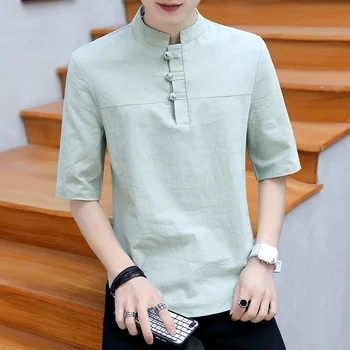 Ar īsām Piedurknēm Harajuku T-krekls Shanghai Vīriešu Apģērbu Ķīniešu Tradicionālās Kokvilnas Veļu, Elpojošs Vasaras Apģērbs Tang Uzvalks