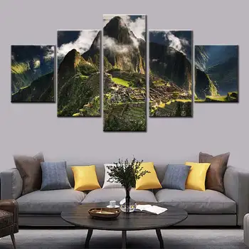 Mūsdienu dzīves telpu dekorēšana, 5 gab Maču Pikču Peru kalnu attēlu mākonis ainavu plakātu sienas mākslas audekla apgleznošana