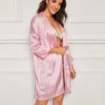 Sexy apakšveļa Sievietēm, Satin Zīda pidžamas sieviešu Svītru sleepwear Drēbes Peldmētelis sexy apakšveļa pyjama femme Plus Lieluma dropshipping@