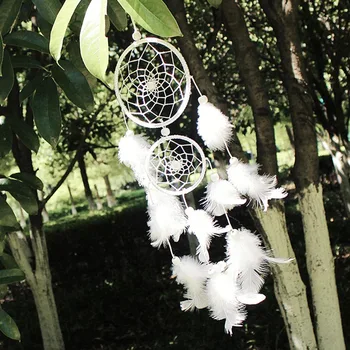 MEMOSTO Dreamcather Balts divu gredzenu sapņu lamatas mājas apdare dekorēšana, kāzu dekorēšana spalvu amatniecības fengling kulons dāvanu