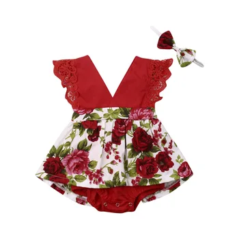 Jaundzimušais Meitenes Romper Ziedu Zīdaiņu Meitene Apģērbs Mežģīņu Ziedu Ruffles Jumpsuit Playsuit Baby Meitenes Vasaras Kostīmi