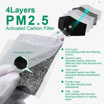 20 GAB Filtrs Modes Maska Anti Piesārņojuma PM2.5 Muti Respiratoru, Mazgājami Atkārtoti Izmantojamu Putekļu Maskas Kokvilnas Unisex Muti Purns Melns