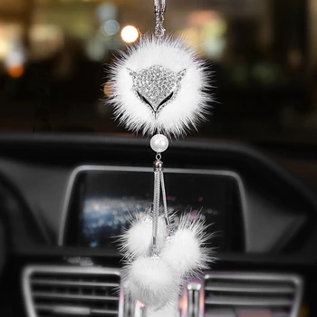 Piekariņi dimanta kristāla Mākslīgās Fox Kažokādas Cute Automašīnas kulonu uz lady meitene creative auto interjera kulons Auto karājas rotaslietas Sievietēm dāvanu