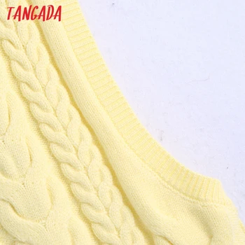 Tangada Sieviešu Dzeltena Vērpjot Adīšanas Džemperis Sieviešu Šiks Piedurknēm, Vestes Džemperi Gadījuma Streetwear Topi BE220