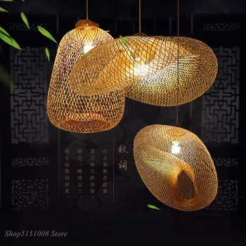 Ķīna Roku darbs Bambusa Aušanas Kulons Lampas Laukos Restorāns Karājas Lampas Personības Kafijas LED Pendant Apgaismojums Virtuves
