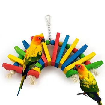 Krāsains Koka Papagailis Rotaļlietas Putnu Būris Košļājamā Bloķēt Bites Rotaļu Asari Šūpoles Beaks Ķepu Slīpēšanas par Eclectus Budgies Parakeet C42