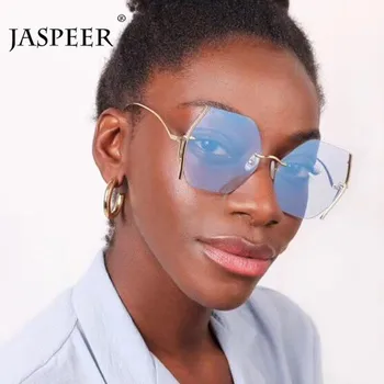 JASPEER bez apmales Lielgabarīta Saulesbrilles Sievietēm, Vīriešiem Luksusa Modes Metāla Kvadrātveida Sieviešu, Saules Brilles Slīpums Krāsains Toņos UV400