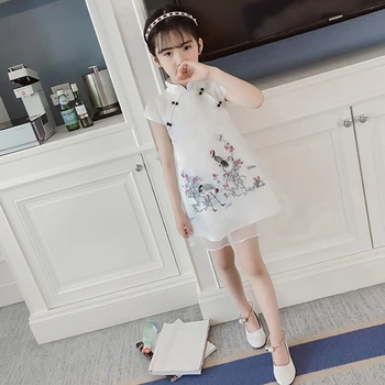 Bērniem qipao kleita tradicionālā ķīniešu kleitas puķu meitenēm cheongsam bērniem princese celtņa drukāt acs augstu uzrullētu apkakli drēbes 2019