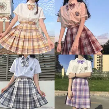 Japāņu Skolā Meitene Vienotu Kroku Svārki Ielu Modes Augstums Viduklis-Line Pleds JK Īsi Svārki Ice Cream Krāsā, Vasarā Valkā