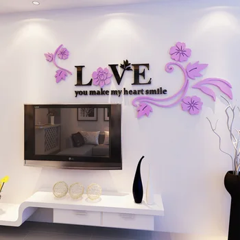 Romantisks Ziedu Sienas Uzlīmes TELEVIZORA Fona Tapetes, Uzlīmes Dzīvojamā Istaba Dekori Sienas Mākslas Sarkano 3D Uzlīmes, Mājas Apdare