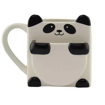 3D Multiplikācijas filmu Panda Kafijas Krūzes Dubultā Cepumi Keramikas Tējas Tases Radošajiem Zīmes Drinkware Ziemassvētku Dāvanas WF1021