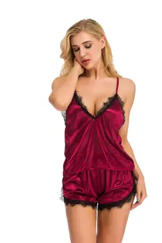 Sexy Sievietes Mežģīnes Pijamas Uzstādīt Sleepwear Plus Lieluma Ērta Apakšveļa Dziļu V-veida kakla Vasaras Naktskrekls bez Piedurknēm Siksniņa Pidžamas Komplekti