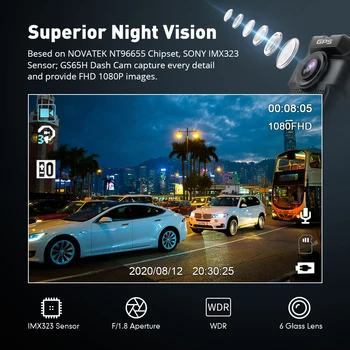 AZDOME Oriģinālās Auto DVR GS65H Mini Dual Objektīvs Dash Cam Iebūvēts GPS Full HD 1080P Auto Kamera Nakts Redzamības Par Uber Lyft Taksometru