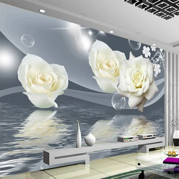 Svaigas, Elegants, Balts Rozes Zieds Burbulis, Foto Tapetes Dzīvojamā Istabā Fona Sienas 3D Sienas Eco-Friendly Mitruma izturīgs Freskas