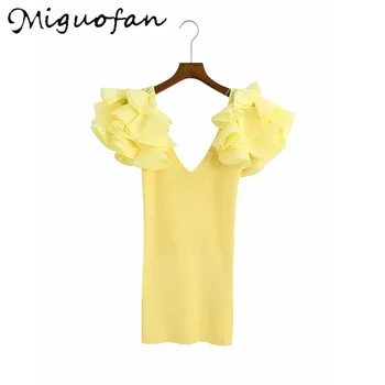 Miguofan Trikotāžas Cietā Eleganta Mini Kleita Sievietēm Ruffles Gadījuma Elegantas Dāmas Kleita Vestidos Slim Sieviešu 2020. Gada Rudenī Jauns Dizains