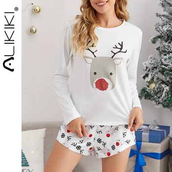 Ziemeļbriežu Pajama Komplekti Ziemassvētku Pidžamas Komplekti Gudrs Drukāt Sleepwear Long Piedurknēm Kokvilnas Loungewear Mājas Valkāt Apģērbu