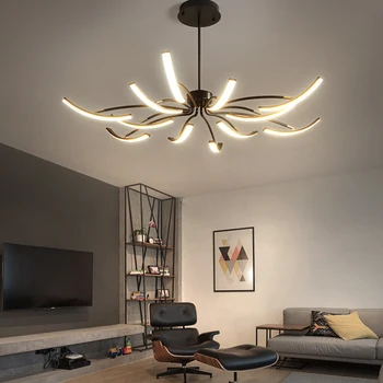 Mūsdienu ilgi swing arm Led Chandelie regulējams spider lustra melns / balts bēniņu spīdīgs dzīvojamā istaba guļamistaba lampas