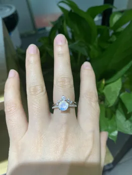 Karstā Pārdošanas 925 Sterling Sudraba 7.0 mm Dabas Zilā Moonstone Ring Moonstone Ring Komplekti Sievietēm Dāvanu