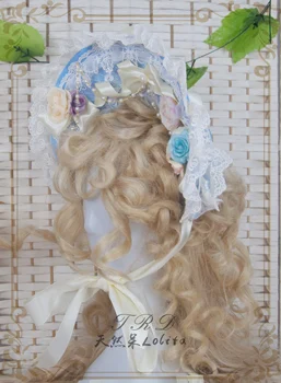 Krāšņs Vīna Sarkanā Sunīti Lolita ziedu Kāzu Bnt Cosplay Vintage Roku darbs Viktorijas Sapnis atpakaļ uz Versaļas Mežģīņu Rozes Saules Cepure