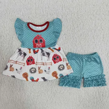 Vairumtirdzniecības Baby Meitenes Vasaras Modes Apģērbu Ar Īsām Piedurknēm Saimniecības Krekls Savirmot Zili Punkti Šorti PantsSets Zīdaiņu Apģērbs Bērniem