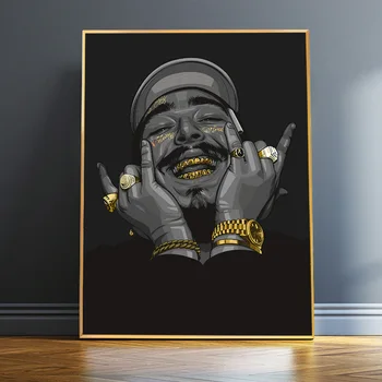 Zelta Gredzens Un Zobu Malone Hip Hop Reperis Zvaigžņu Mākslas Gleznu Plakātu Un Izdrukas Audekls Sienas Attēlu Mājas Dekors Dzīvojamā Istaba
