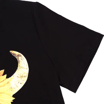Sievietēm Vadīt Galvaskausa Saulespuķu t krekls Dāmas Vintage T-Krekls Plus Lieluma Tumblr Drēbes Black Top grafiskais Tee Black camisas mujer