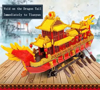25002 3325PCS noliktavā XB25002 KM Pilsētas Radītājs Sērijas Ķīnas Dragon Boat Modeli, Celtniecības Bloki, Ķieģeļi izglītības Rotaļlietas