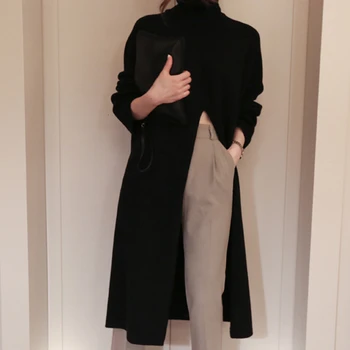 TWOTWINSTYLE Trikotāžas Melna Bd Sieviešu Džemperis augstu uzrullētu apkakli ar garām Piedurknēm Lielgabarīta korejas Džemperi Sieviešu 2020 Rudens Modes Jauns