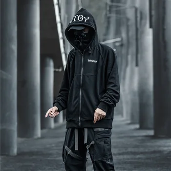 Hip Hop Gadījuma Kapuci Tumši Funkcionālās Viltus Divas Gabals Kombinezoni Žaketes Mēteļi Vīriešiem Techwear Gada Rudenī Japānas Stila Virsdrēbes Streetwear