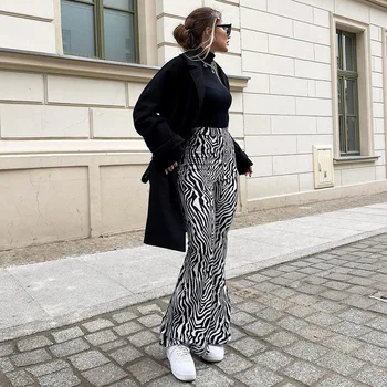 Y2K Estētika Dzīvnieku Zebra Drukāt Izlīdzināšanu Bikses ar Augstu Vidukli Baggy Bikses 90s Vintage Gruntis E-meitene Modes Sieviešu Apģērbu