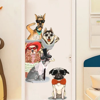 Cute Suņiem Durvju Uzlīmes Karikatūra Dzīvniekiem Sienas Decal Bērnu Istabas Mājas Dekoru Bērnudārza Vinila Seguma Plakāti