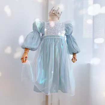 Meitenes dress20 20 gada rudenī jaunā princese kleita ar puff piedurknēm sapņains gradientu, krāsu divdaļīga kleita