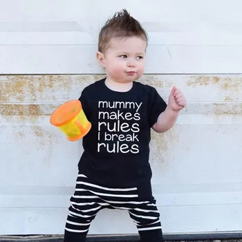 Smieklīgi Bērniem Tshirt Māmiņa Padara Noteikumi I Pārtraukums Noteikumi Burtiem Drukāt Toddler Zēni Meitenes Īsām Piedurknēm T-krekls Bērniem Gudrs T Krekli