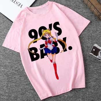 Sailor Moon 90s Smieklīgi Rozā T Krekls Harajuku Drēbes, T Estētisko Kaķis Anime Vogue T-krekls Kawaii Grafikas Tees Sievietēm