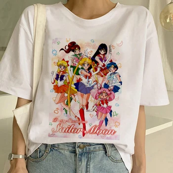Sailor Moon Vasaras Jaunā Modes druka T Kreklu Sievietes Harajuku Īsām Piedurknēm Jautri Ulzzang T-Krekls Cute Karikatūra Sieviešu Topi Tshirt