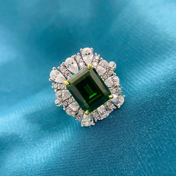 OEVAS 925 Sterling Sudraba Vintage 9*11MM Emerald Augsta Oglekļa Dimanta Kāzu Gredzenu Sievietēm Dzirkstošais Puse Smalkas Rotaslietas