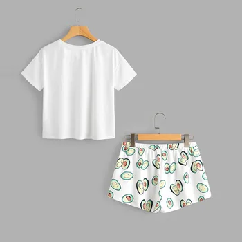 Vasaras Avokado Karikatūra Pidžamas Set Print Īsām Piedurknēm T kreklu un Bikses, guļamistabas Komplekts 2019 Sieviete Gadījuma Homewear Komplekts