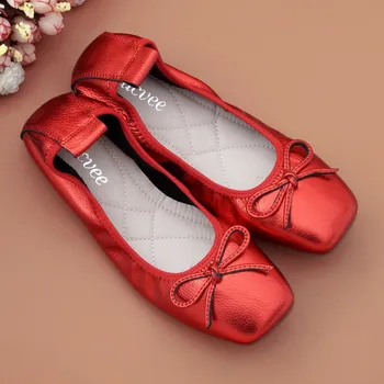 AUCVEE Loku Baleta Dzīvokli Kurpes Sieviete Īstas ādas Balerīna Kurpes Classic Paslīdēt Uz Zapatos Mujer De Sapato Feminino Liela Izmēra 43