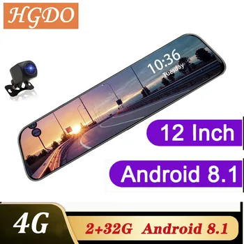 HGDO 4G 12 collu Dash cam Dual objektīvs atpakaļskata spoguļi Automašīnas dvr Android 8.1 2+32G ADAS Navigācijas Full HD Video reģistrators reģistrators